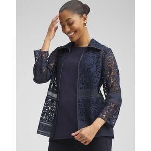 Chicos Womens Travelers Collection Lace Organza Jacket Size XL Chicos 3 New Blue
